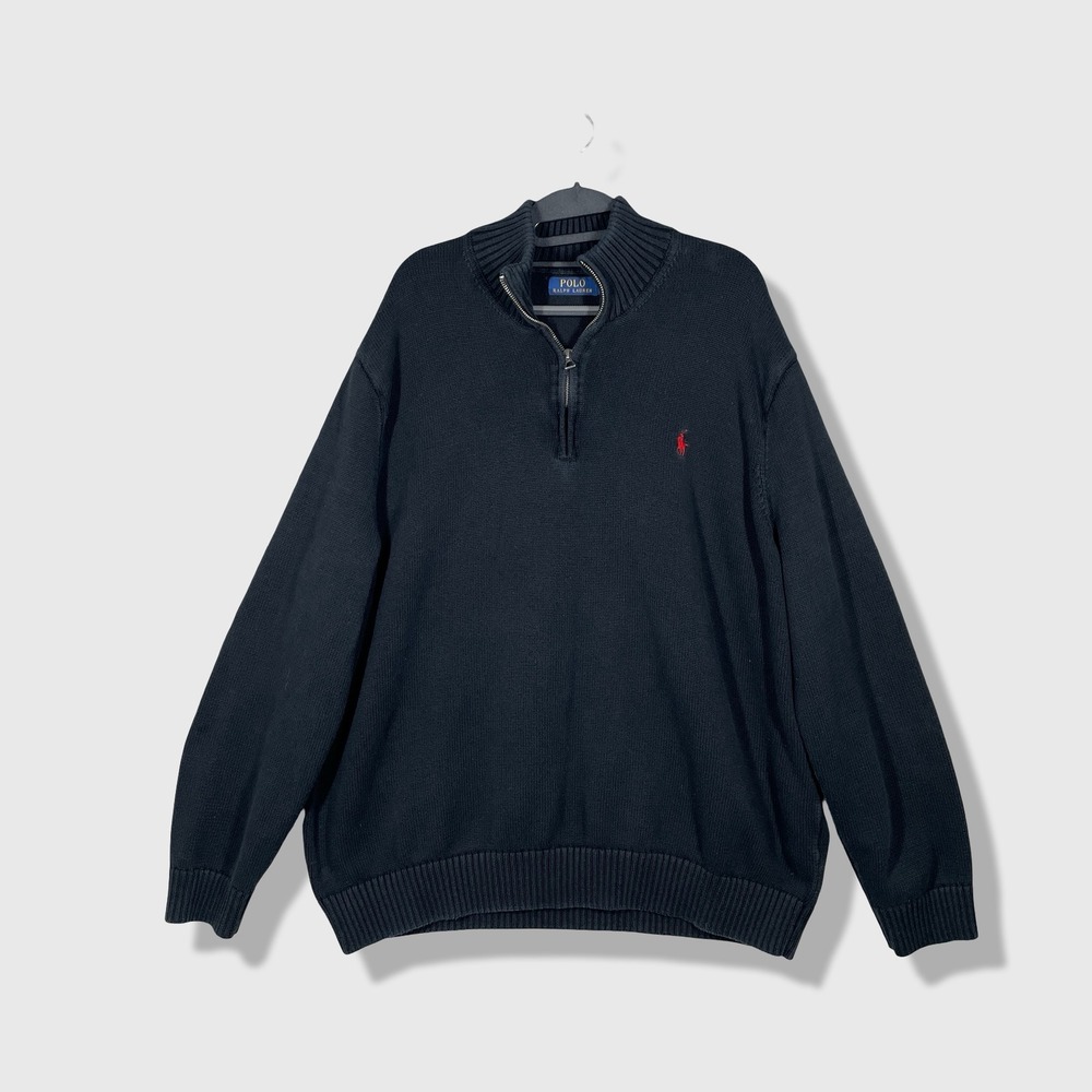 Polo Ralph Lauren Quarter Zip Sweater Mens 4XLT Navy Blue Preppy Old Money